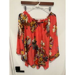 Spence Women's Wide Neck Floral Blouse, Coral Multi, Size XL